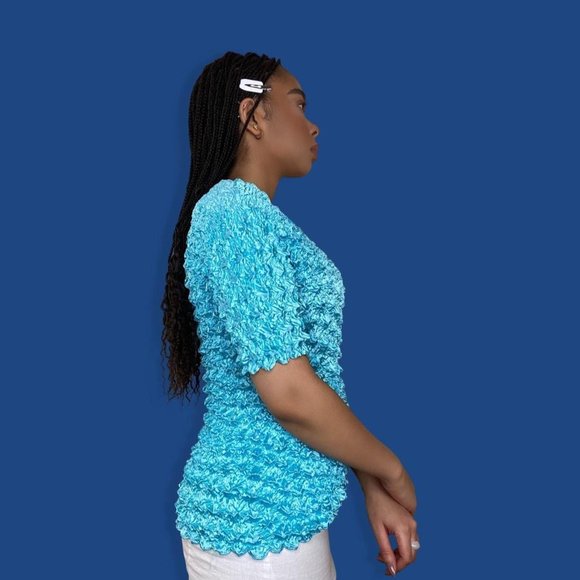 Bright Blue Popcorn Top - Picture 3 of 4